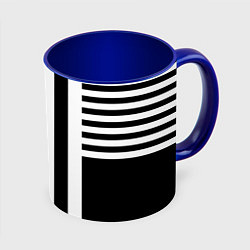 Кружка 3D Черно белый узор в полоску, цвет: 3D-белый + синий