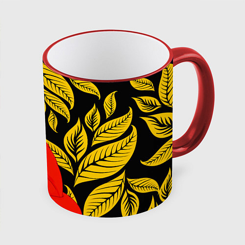 Кружка цветная Лиса на фоне жёлтых листьев / 3D-Красный кант – фото 1