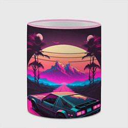 Кружка 3D Synthwave car and mountains, цвет: 3D-розовый кант — фото 2