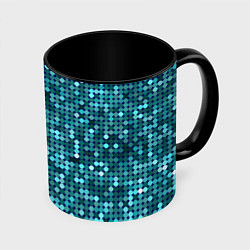 Кружка 3D Блеск пайеток изумрудных бирюзовых, цвет: 3D-белый + черный