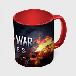 Кружка 3D World War Heroes логотип и огонь, цвет: 3D-белый + красный
