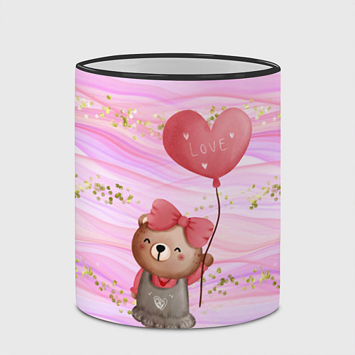 Кружка цветная Мишка с шариком Love / 3D-Черный кант – фото 2