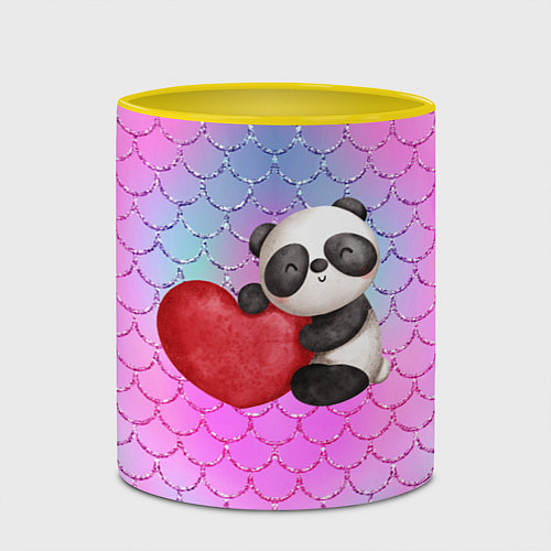 Кружка цветная Милая панда с сердечком / 3D-Белый + желтый – фото 2