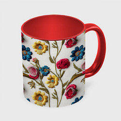 Кружка 3D Эффект вышивка летний узор, цвет: 3D-белый + красный