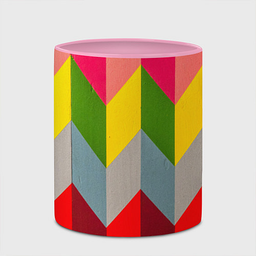 Кружка цветная Разноцветный ромбический абстрактный паттерн / 3D-Белый + розовый – фото 2
