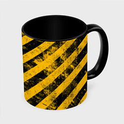 Кружка 3D WARNING - желто-черные полосы, цвет: 3D-белый + черный