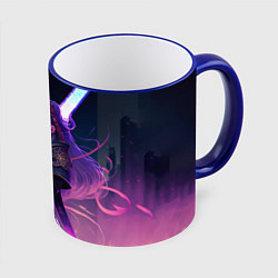Кружка 3D Cyber girl in purple light, цвет: 3D-синий кант