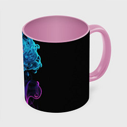 Кружка 3D Неоновый цветной дым на черном фоне, цвет: 3D-белый + розовый