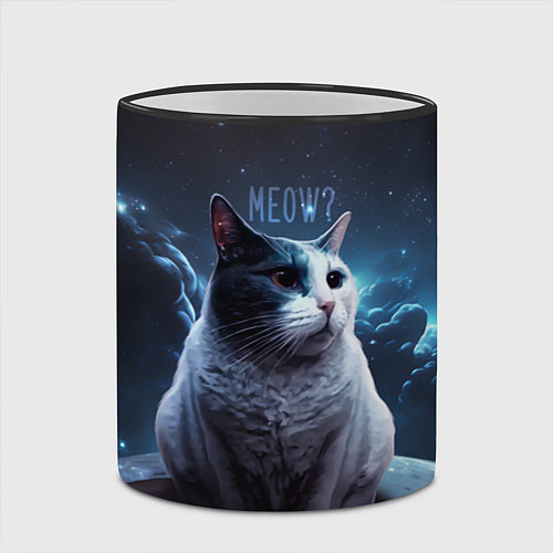 Кружка цветная Мемный кот в космосе / 3D-Черный кант – фото 2