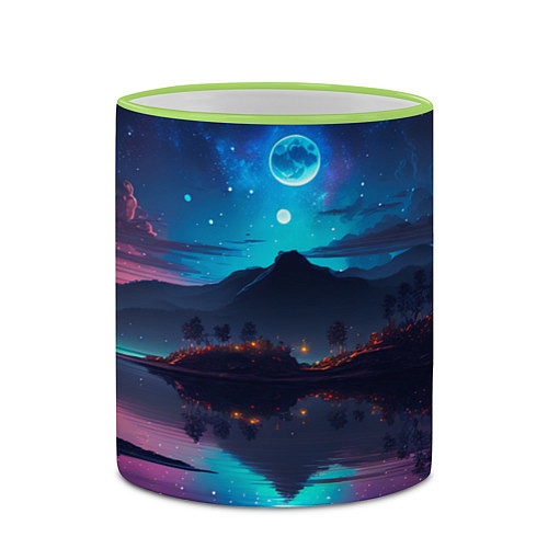 Кружка цветная Ночное небо, пейзаж / 3D-Светло-зеленый кант – фото 2