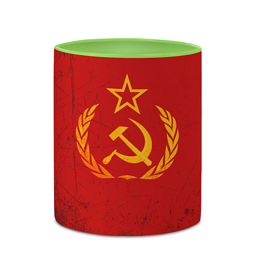 Кружка цветная СССР серп и молот / 3D-Белый + светло-зеленый – фото 2