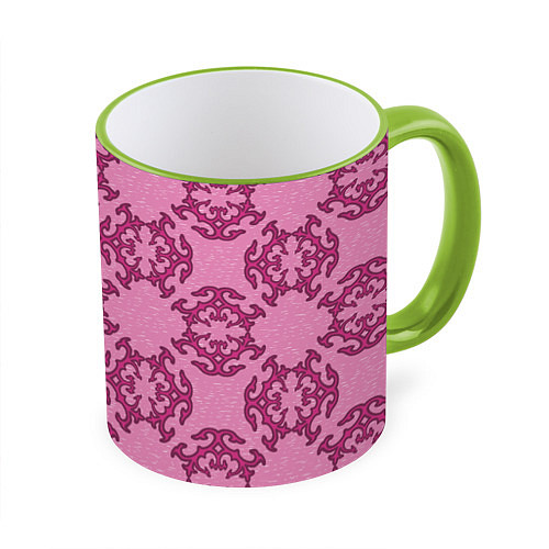 Кружка цветная Розовая витиеватая загогулина / 3D-Светло-зеленый кант – фото 1