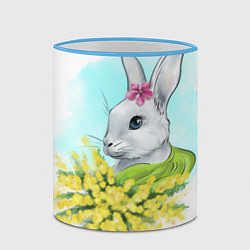 Кружка 3D Весенний кролик с букетом цветов, цвет: 3D-небесно-голубой кант — фото 2