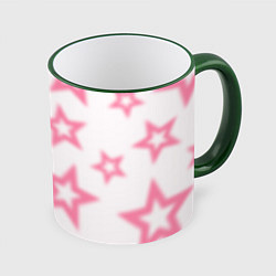Кружка 3D Pink and white stars, цвет: 3D-зеленый кант