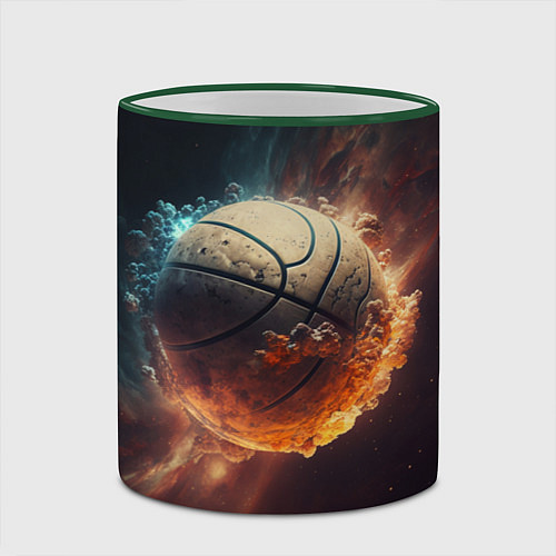 Кружка цветная Баскетбольный мяч в космосе / 3D-Зеленый кант – фото 2