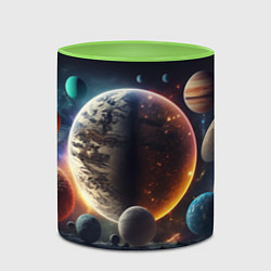 Кружка 3D Ппланеты и космос от нейросети, цвет: 3D-белый + светло-зеленый — фото 2