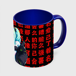 Кружка 3D Ребекка на красных иероглифах, цвет: 3D-белый + синий
