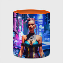 Кружка 3D Cyberpunk 2077 - neural network, цвет: 3D-белый + оранжевый — фото 2