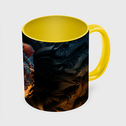 Кружка 3D Мото Кот, цвет: 3D-белый + желтый