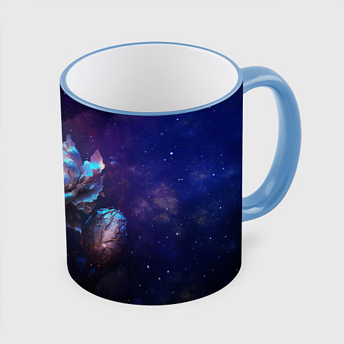 Кружка цветная Космические звёздные цветы / 3D-Небесно-голубой кант – фото 1