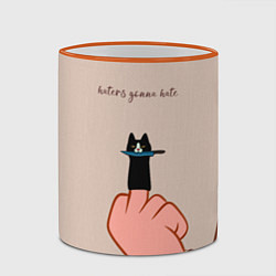 Кружка 3D Котик с ножиком и средний палец - текстура холста, цвет: 3D-оранжевый кант — фото 2