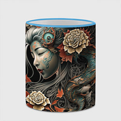 Кружка 3D Японская девушка Irezumi, цвет: 3D-небесно-голубой кант — фото 2
