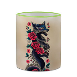 Кружка 3D Irezumi - татуировка лиса в розах, цвет: 3D-светло-зеленый кант — фото 2