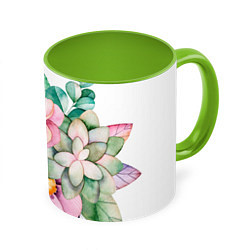 Кружка 3D Пастельные цветы - посередине, цвет: 3D-белый + светло-зеленый