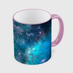 Кружка 3D Абстрактный светло-синий космос и звёзды, цвет: 3D-розовый кант