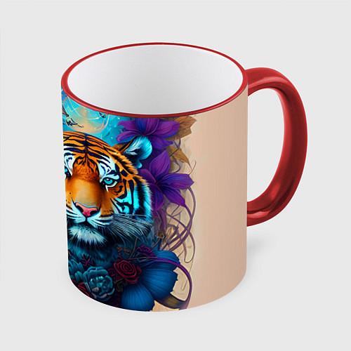 Кружка цветная Tiger tattoo - irezumi - art / 3D-Красный кант – фото 1