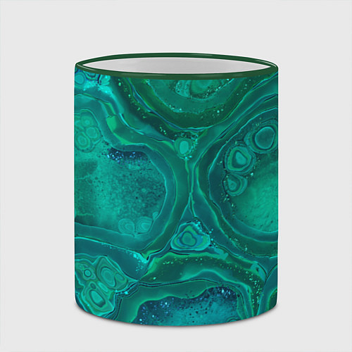 Кружка цветная Абстракция, сине-зеленая текстура малахита / 3D-Зеленый кант – фото 2