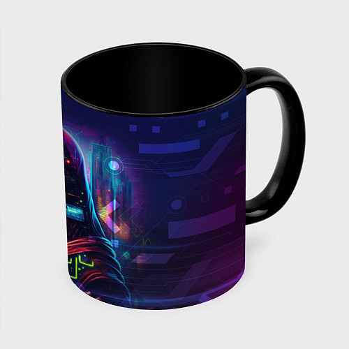 Кружка цветная Cyberpunk Mona Lisa / 3D-Белый + черный – фото 1