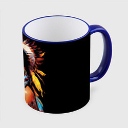 Кружка 3D Индианка в роуче, цвет: 3D-синий кант