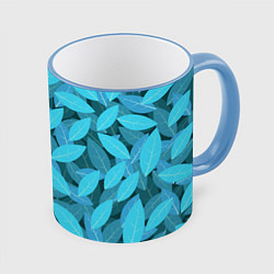 Кружка 3D Бирюзовые листья, цвет: 3D-небесно-голубой кант