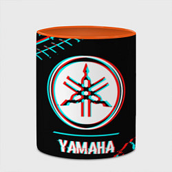 Кружка 3D Значок Yamaha в стиле glitch на темном фоне, цвет: 3D-белый + оранжевый — фото 2