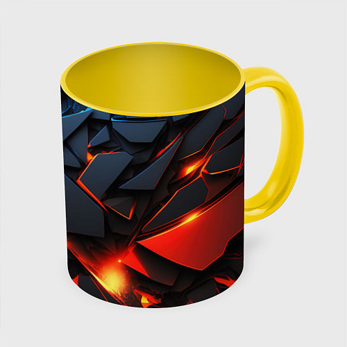 Кружка цветная Геометрия объемные плиты / 3D-Белый + желтый – фото 1