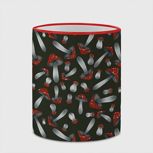 Кружка цветная Мухоморы - паттерн / 3D-Красный кант – фото 2
