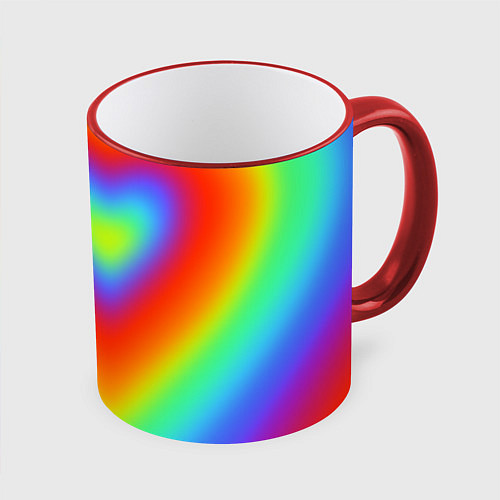 Кружка цветная Сердце - радужный градиент / 3D-Красный кант – фото 1