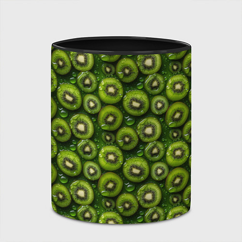 Кружка цветная Сочная текстура из мелкого киви / 3D-Белый + черный – фото 2