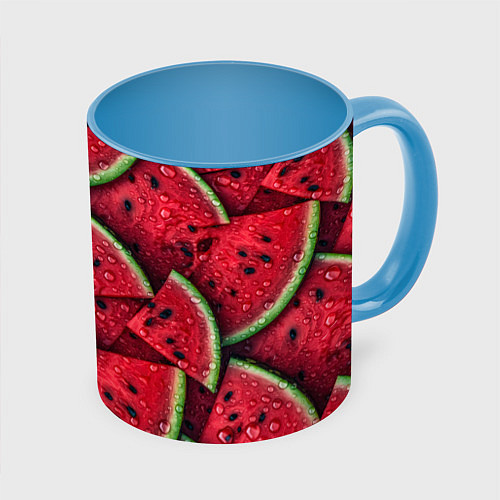 Кружка цветная Сочная текстура из долек арбуза / 3D-Белый + небесно-голубой – фото 1