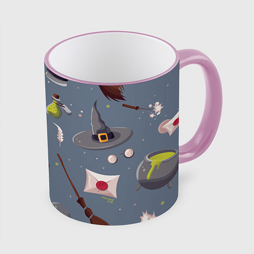 Кружка цветная Паттерн с магическими принадлежностями / 3D-Розовый кант – фото 1