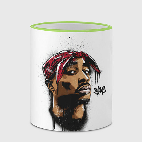 Кружка цветная 2Pac - Тупак Шакур / 3D-Светло-зеленый кант – фото 2