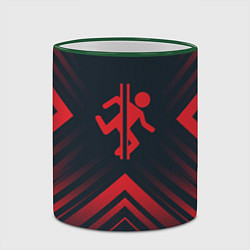 Кружка 3D Красный символ Portal на темном фоне со стрелками, цвет: 3D-зеленый кант — фото 2