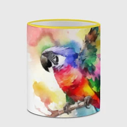 Кружка 3D Разноцветный акварельный попугай, цвет: 3D-желтый кант — фото 2