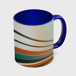 Кружка 3D Абстрактные зелёные и оранжевые линии, цвет: 3D-белый + синий