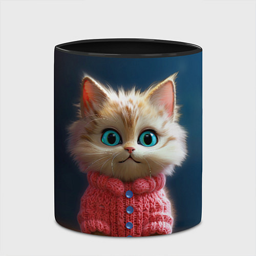 Кружка цветная Котик в розовом свитере / 3D-Белый + черный – фото 2