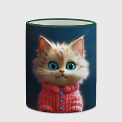 Кружка 3D Котик в розовом свитере, цвет: 3D-зеленый кант — фото 2