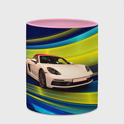 Кружка 3D Спорткар Porsche в движении, цвет: 3D-белый + розовый — фото 2