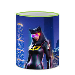 Кружка 3D Cat girl on the background of a megalopolis, цвет: 3D-светло-зеленый кант — фото 2