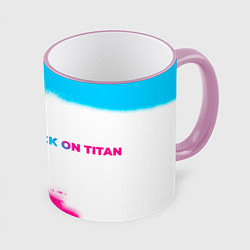 Кружка 3D Attack on Titan neon gradient style: надпись и сим, цвет: 3D-розовый кант